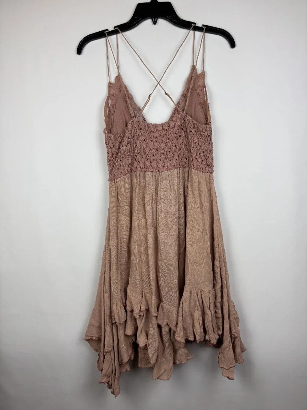 Medium Free People One Flare Mini Dress Spaghetti Strap Lace Embroidered Stretch